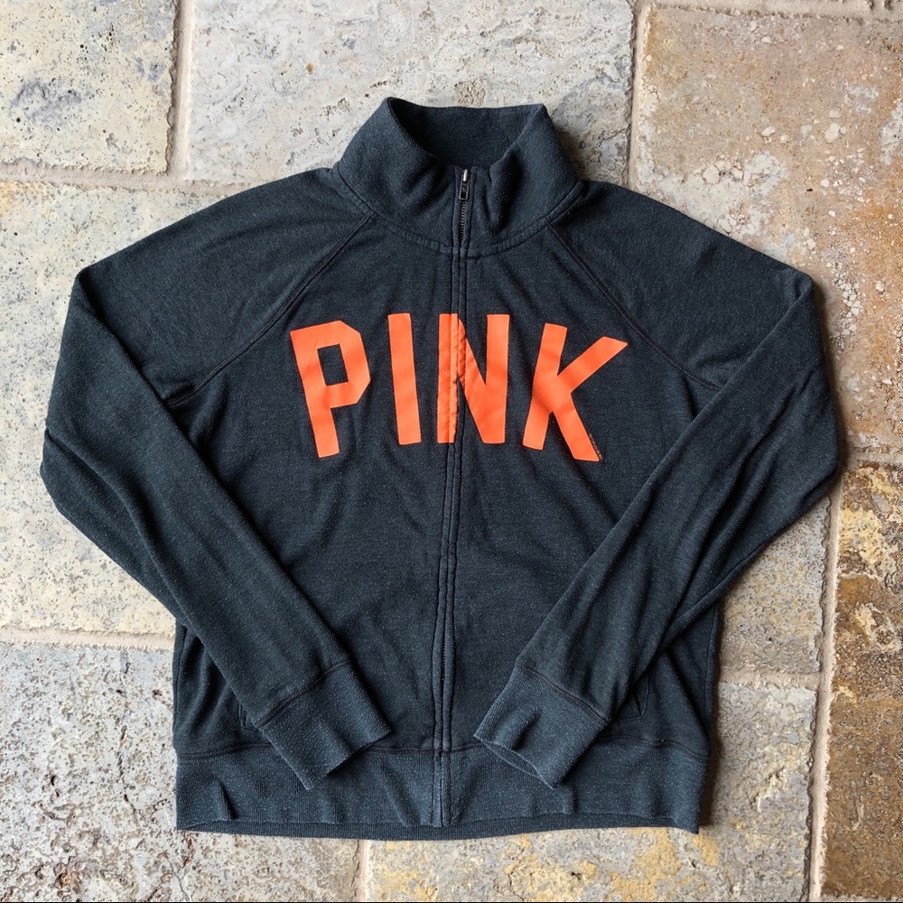 Victoria’s Secret PINK Half Zip Grey/Orange Sweatshirt